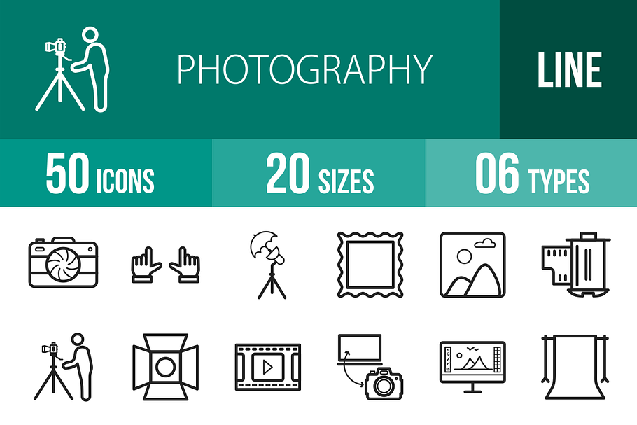 50 Photography Line Icons