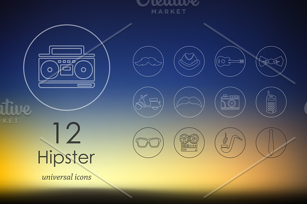 12 hipster line icons