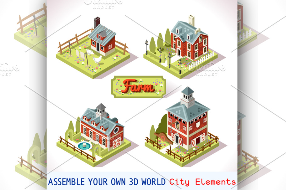 City Map Tiles Farm Elements in Illustrations - product preview 8