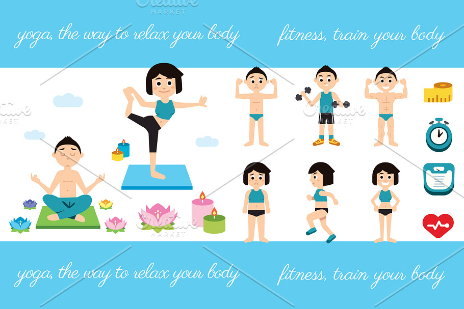 Yoga and Fitness Mascot and Elements