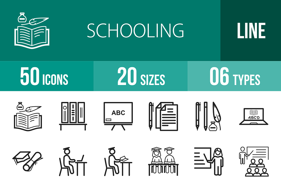 50 Schooling Line Icons