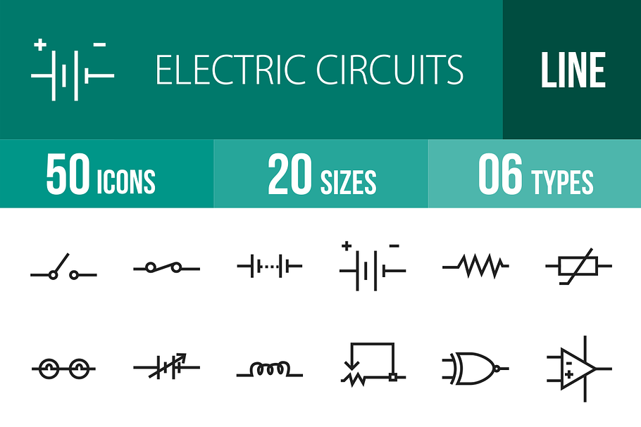 50 Electric Circuits Line Icons in Graphics - product preview 8