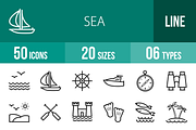 50 Sea Line Icons