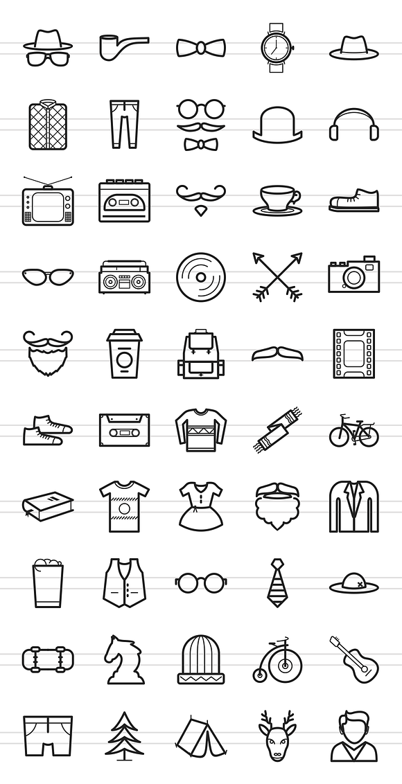 50 Hipster Line Icons in Graphics - product preview 1