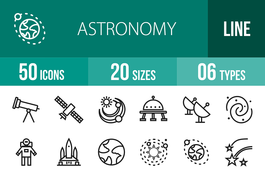50 Astronomy Line Icons
