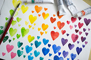 90 colorful watercolor hearts