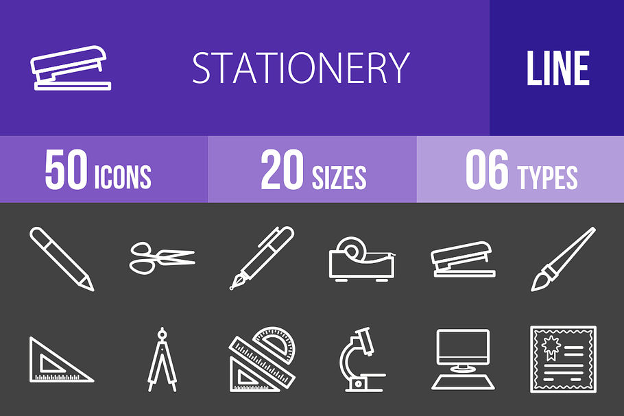 50 Stationery Line Inverted Icons
