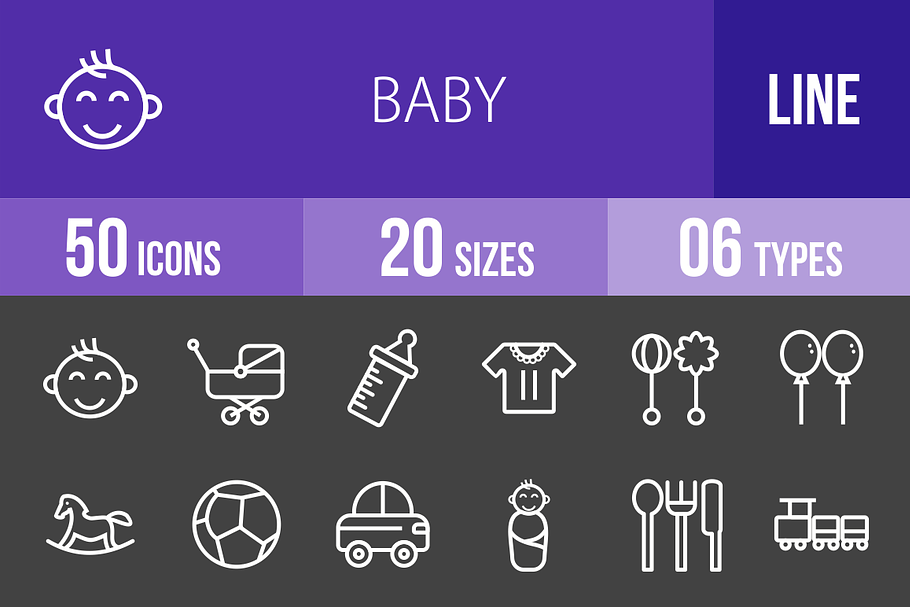 50 Baby Line Inverted Icons