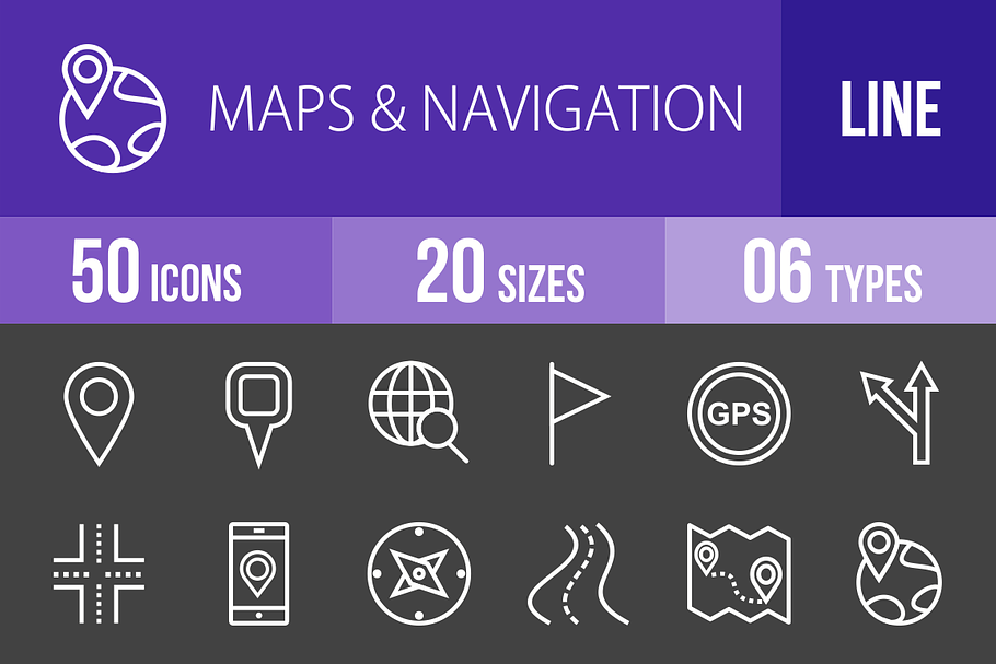 50 Maps Line Inverted Icons