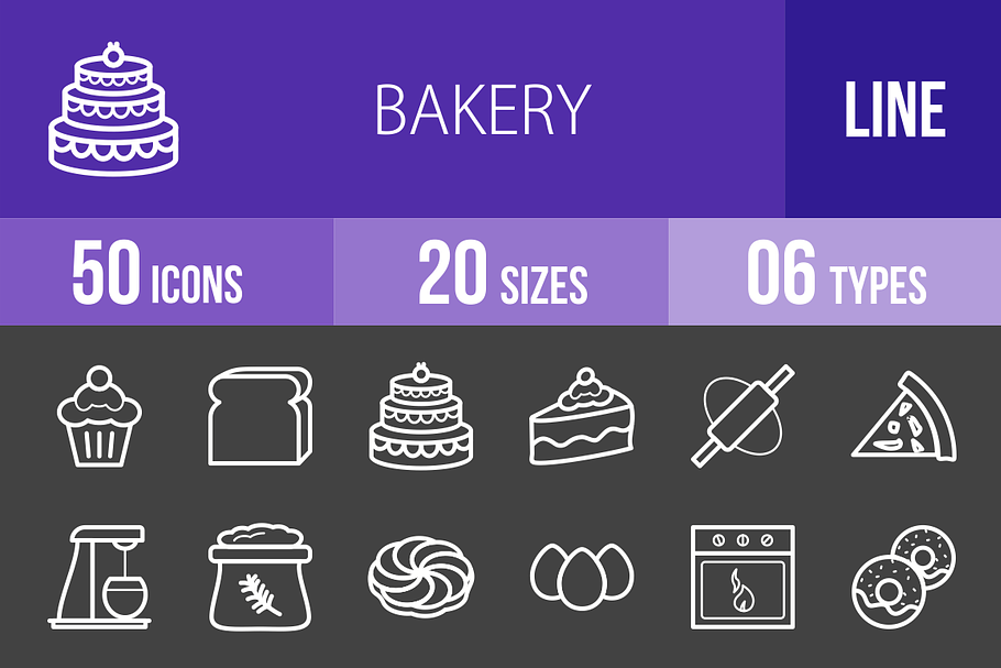 50 Bakery Line Inverted Icons