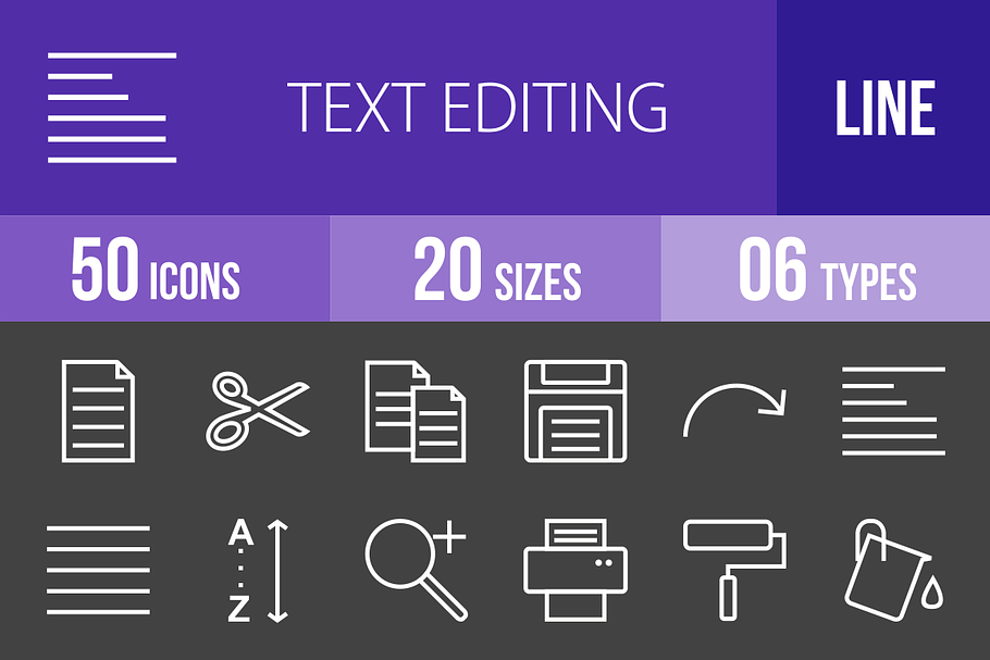 50 Text Editing Line Inverted Icons