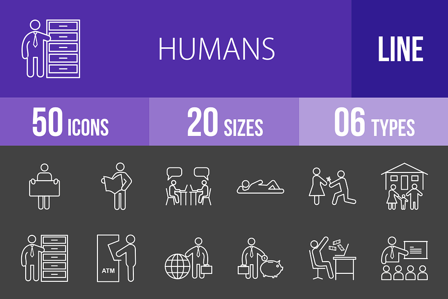 50 Humans Line Inverted Icons