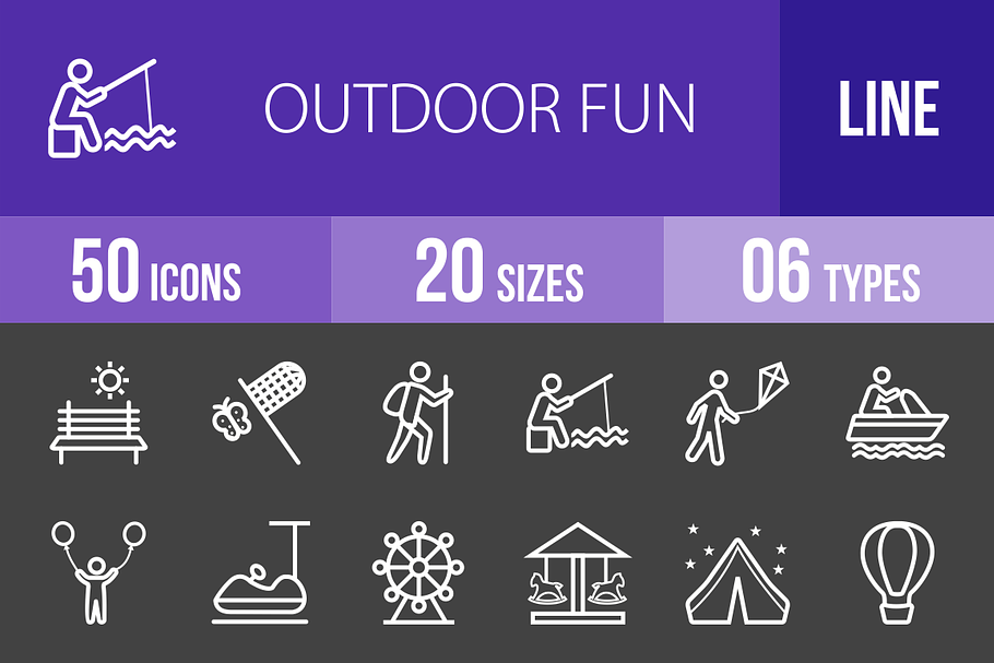 50 Outdoor Fun Line Inverted Icons