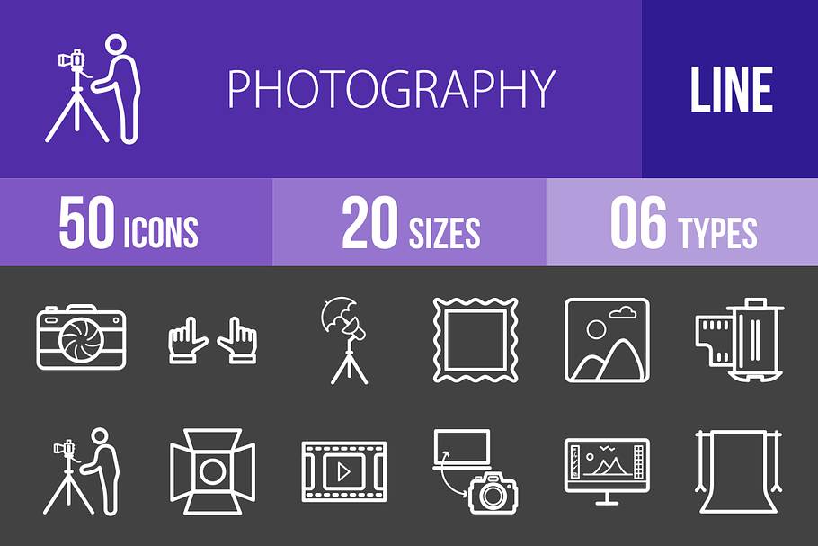 50 Photography Line Inverted Icons