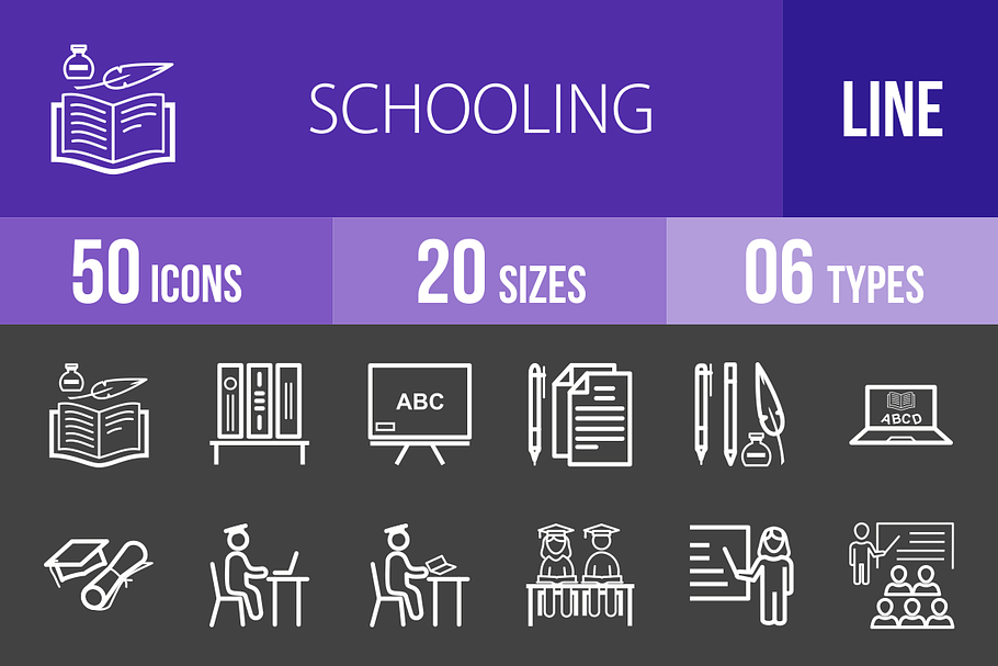 50 Schooling Line Inverted Icons
