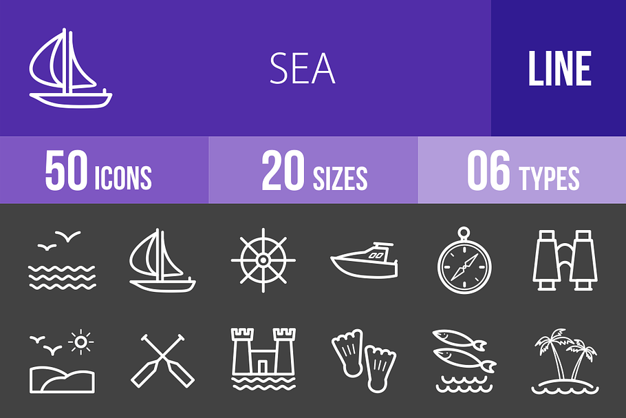 50 Sea Line Inverted Icons