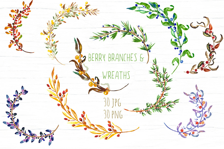 Wreaths and branches watercololor in Illustrations - product preview 8