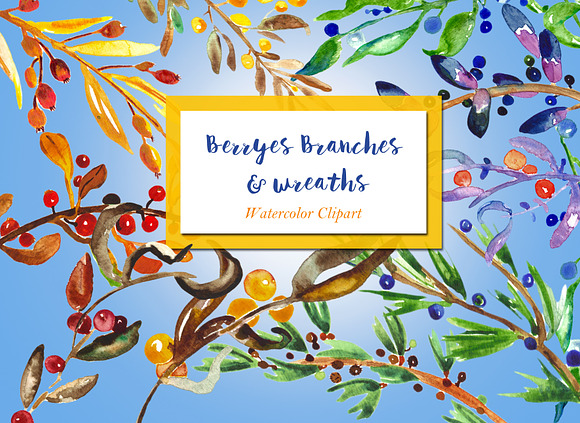 Wreaths and branches watercololor in Illustrations - product preview 1