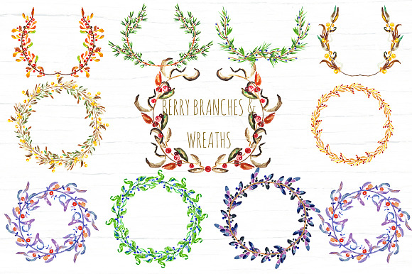 Wreaths and branches watercololor in Illustrations - product preview 3