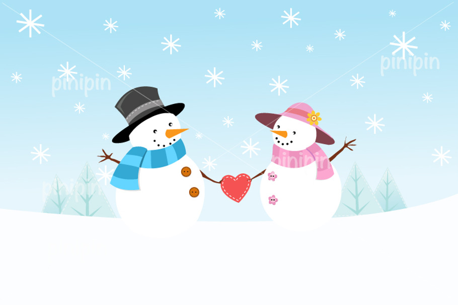 Snowman Couple In Love in Illustrations - product preview 8