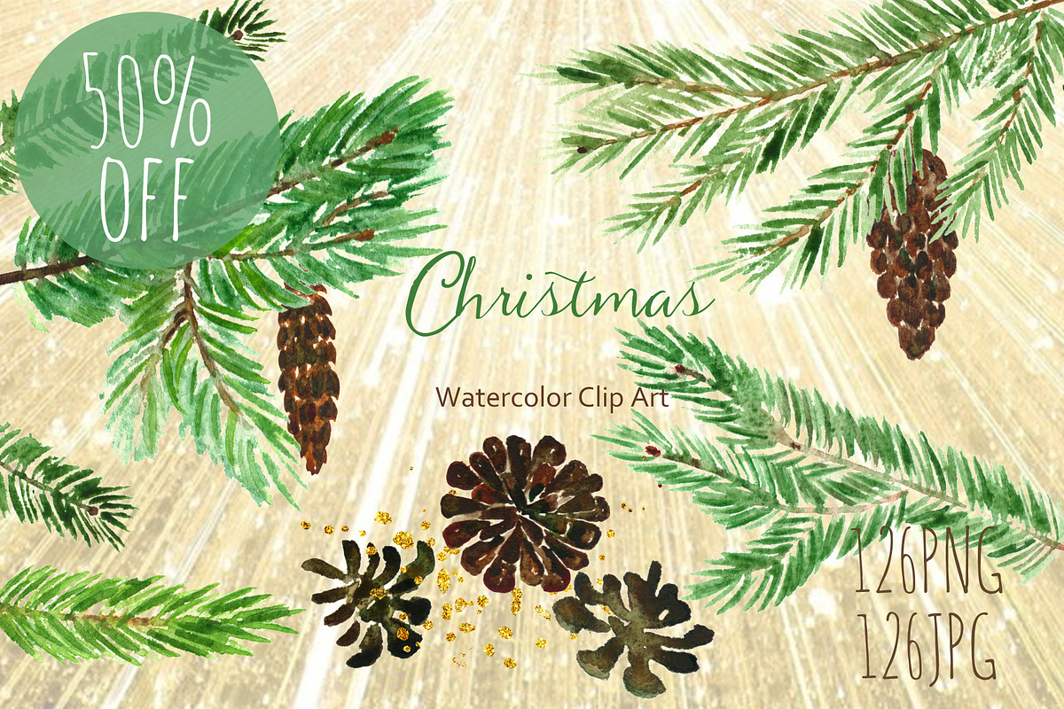 50%off Winter christmas watercolor.  in Illustrations - product preview 8