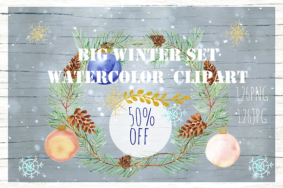 50%off Winter christmas watercolor.  in Illustrations - product preview 1