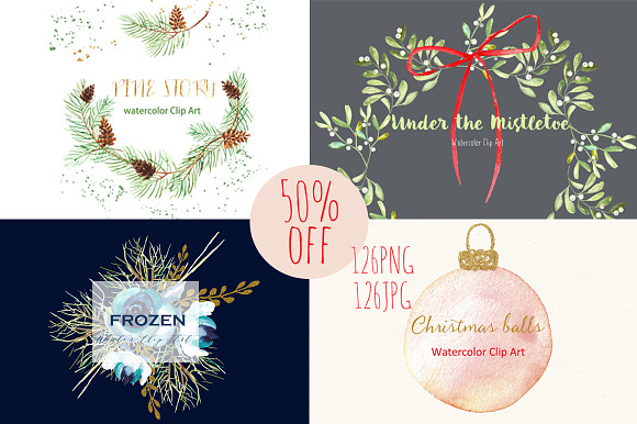 50%off Winter christmas watercolor.  in Illustrations - product preview 3