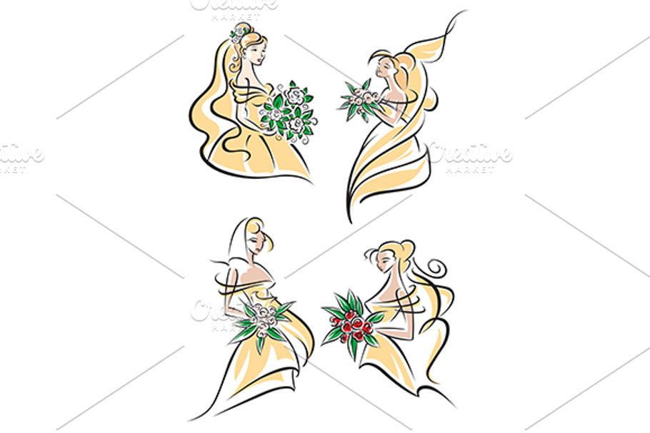 Blonde brides in doodle sketch style in Graphics - product preview 8