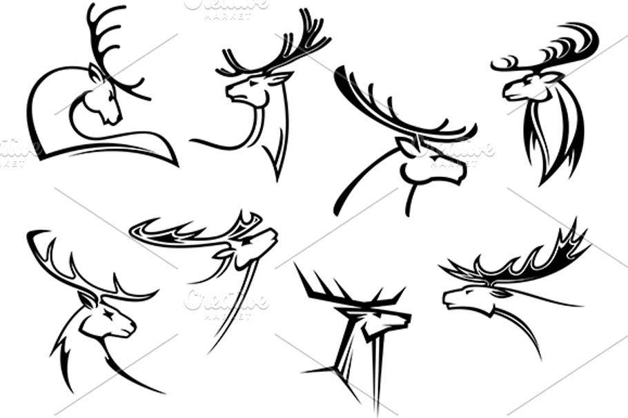 Proud profile of deer in outline sty in Graphics - product preview 8