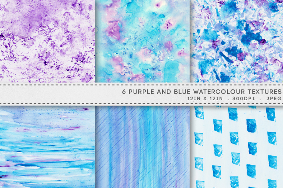 6 Watercolor Textures Blue Purple