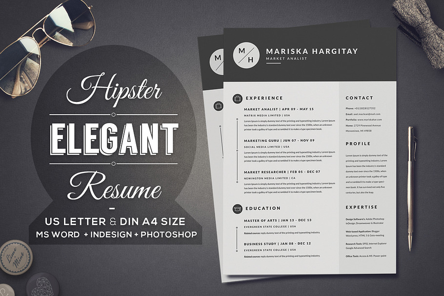 2 Pages Hipster Elegant Resume in Resume Templates - product preview 8