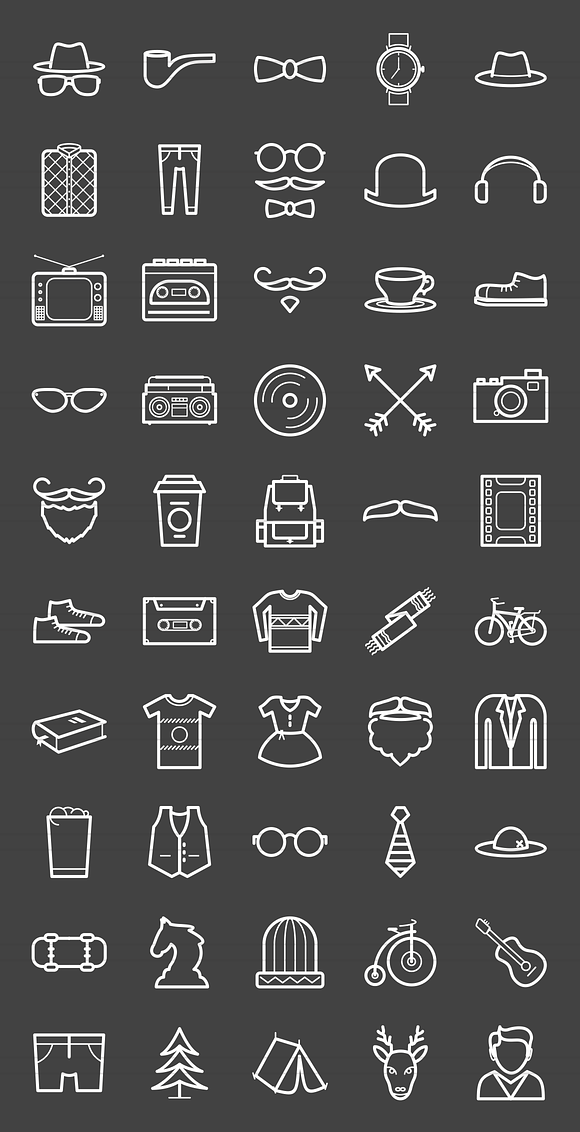 50 Hipster Line Inverted Icons in Graphics - product preview 1