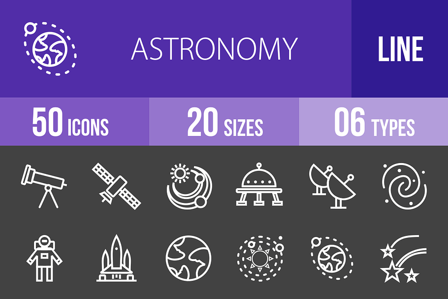 50 Astronomy Line Inverted Icons