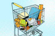 grocery trolley with food
