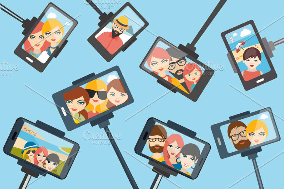 Selfie set photo illustrations. in Illustrations - product preview 8