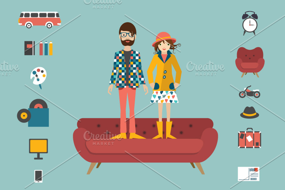Hipster couple illustraton. in Illustrations - product preview 8