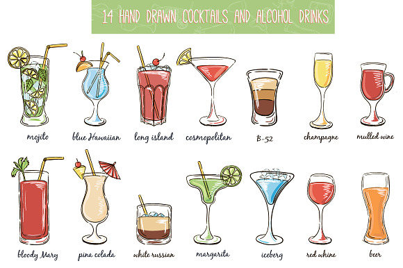 Classic Cocktails, Alcohol Drinks in Illustrations - product preview 1