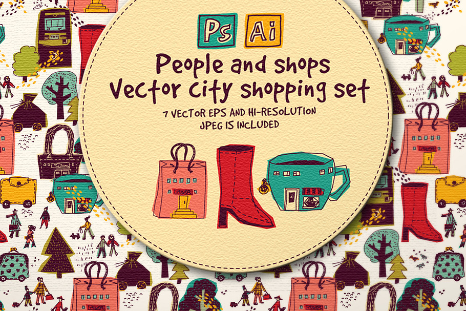 Vector city shopping set in Illustrations - product preview 8
