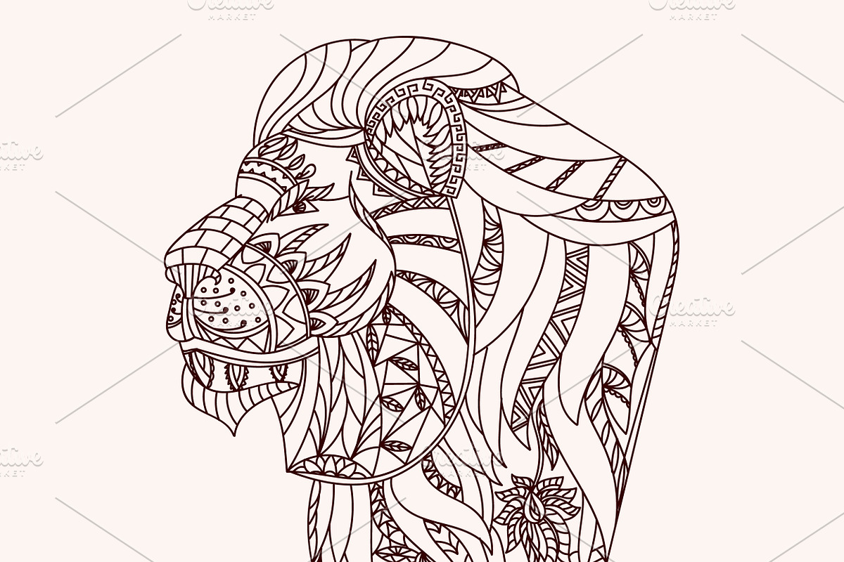 Patterned lion head in Illustrations - product preview 8