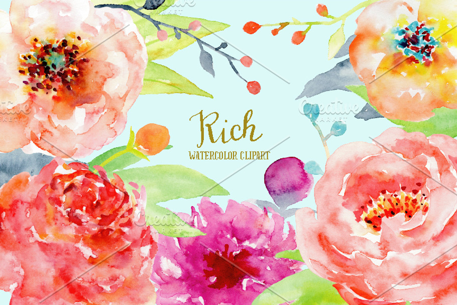 Watercolor Peony Clipart Rich in Illustrations - product preview 8