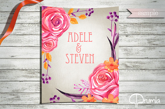 Coral Floral watercolor clip art set in Illustrations - product preview 5