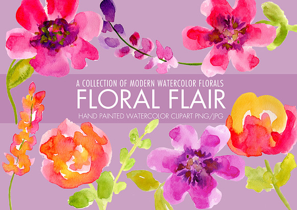 Modern Floral Watercolor Flowers in Illustrations - product preview 1
