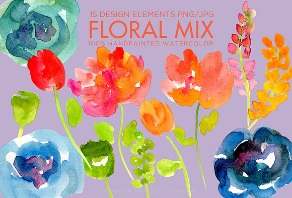 Watercolor Florals Abstract Flowers in Illustrations - product preview 1