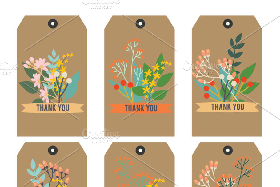 Thank you Printable tags Floral in Card Templates - product preview 8
