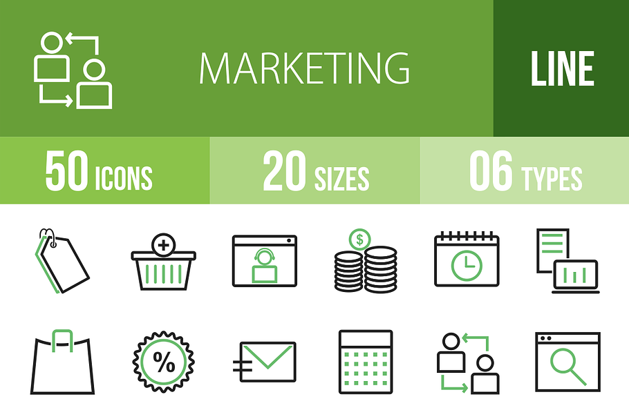 50 Marketing Line Green&Black Icons