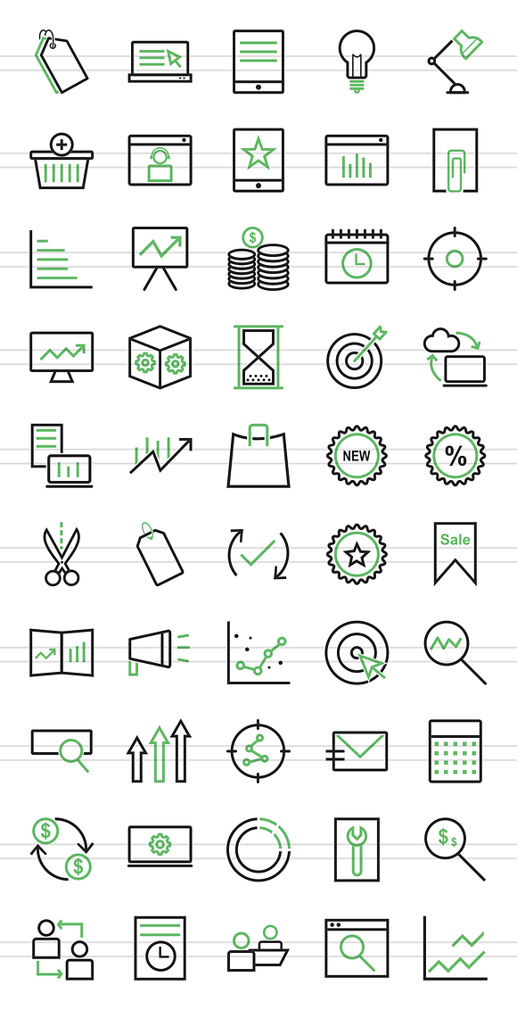 50 Marketing Line Green&Black Icons in Graphics - product preview 1