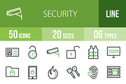50 Security Line Green & Black Icons