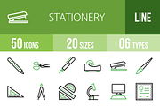 50 Stationery Line Green&Black Icons