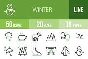 50 Winter Line Green & Black Icons