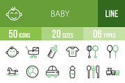 50 Baby Line Green & Black Icons